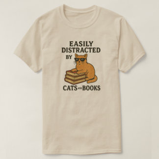 T-shirt Facilement distrait par les chats et les livres