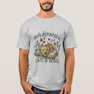 T-shirt Facilement distrait par les chats et les livres