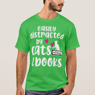 T-shirt Facilement Distrait Par Les Chats Et Les Livres Am