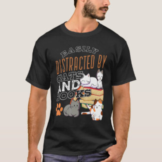 T-shirt Facilement Distrait Par Les Chats et Les Livres Ch