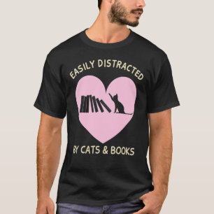 T-shirt Facilement Distrait Par Les Chats Et Les Livres Jo