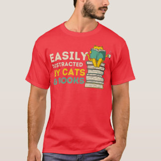 T-shirt Facilement Distrait Par Les Chats Et LivresChat De