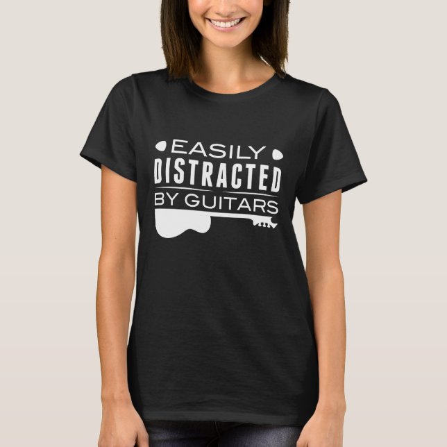 T-shirt Facilement Distrait Par Les Guitares (Devant)