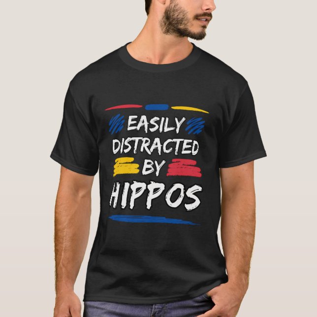 T-shirt Facilement Distrait Par Les Hippopotames (Devant)