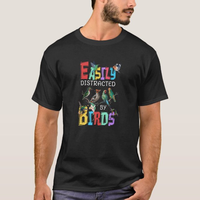 T-shirt Facilement Distrait Par Les Oiseaux Oiseaux (Devant)