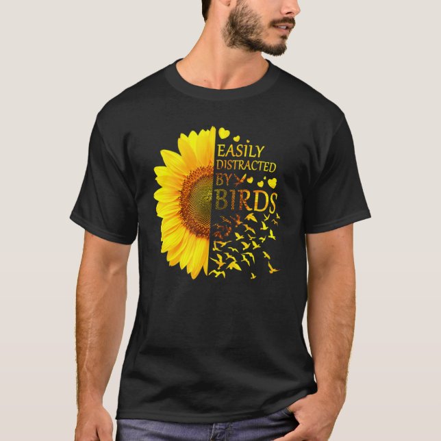T-shirt Facilement Distrait Par Les Oiseaux Tournesol Oise (Devant)
