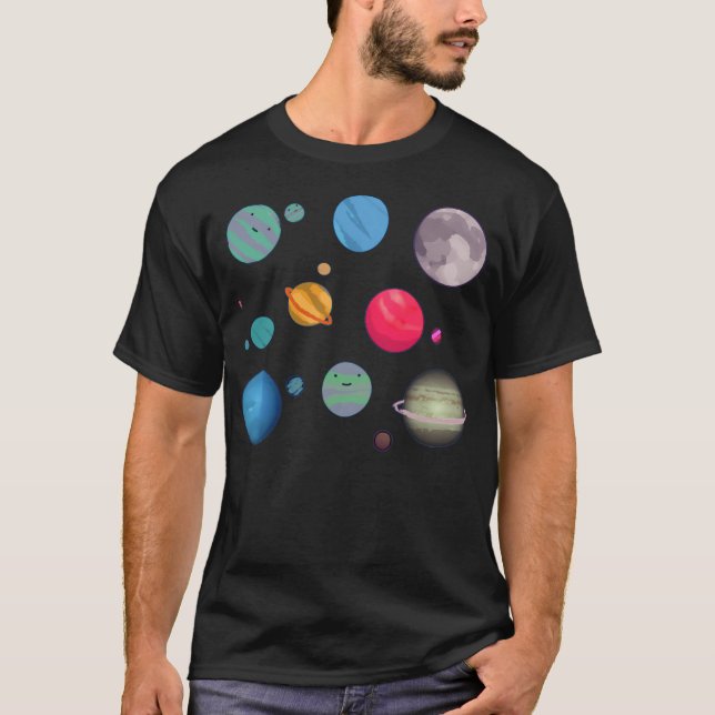 T-shirt Facilement Distrait Par Les Planètes (Devant)
