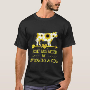 T-shirt Facilement Distrait Par Les Tournesols Et La Vache