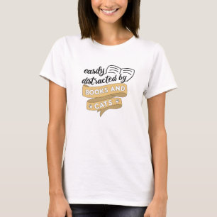 T-shirt Facilement Distrait Par Livres Et Chats Livres Cha