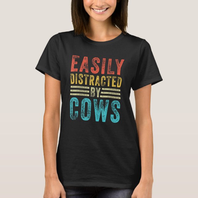 T-shirt Facilement Distrait Par Vaches Élevant Vache Vinta (Devant)