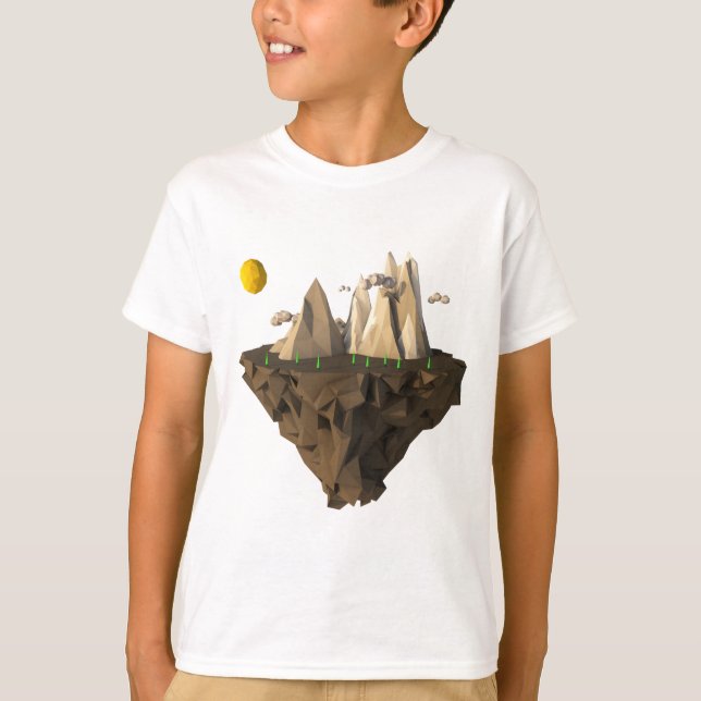 T-shirt faible poly flottante île 3d rendu (Devant)