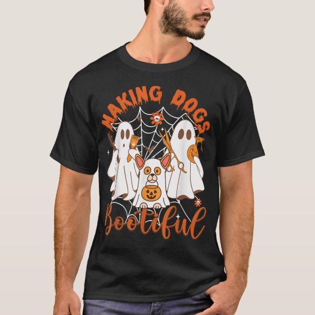 T-shirt Faire des Chiens Botieux Halloween Ghost Chiots Ho (Devant)