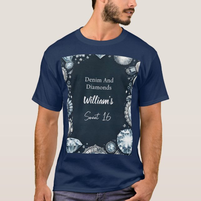 T-shirt Faire Élégant Gem Bling Denim Et Diamonds Sweet 16 (Devant)
