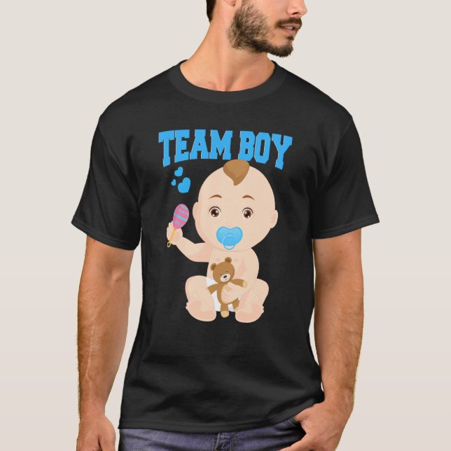 T-shirt Faire-part de genre Équipe de bébé garçon Dévoiler (Devant)