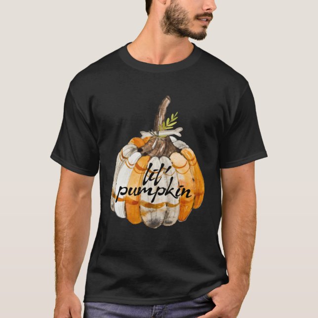 T-shirt faire-part de grossesse Halloween Lil citrouille (Devant)