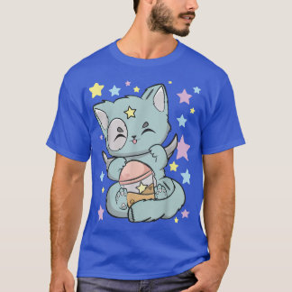 T-shirt Fairy Kei Félin Avec Boba Anime Chat Mignon Pour C