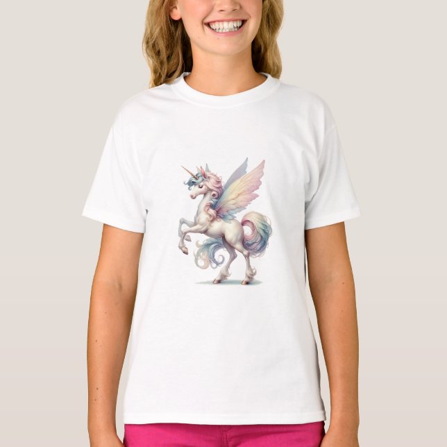 T-shirt Fairy Unicorn Pastel Purple Rose Bleu Parties scin (Devant)