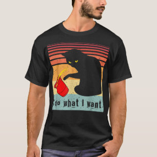 T-shirt Fais ce que je veux Vintage Chat Noir Tasse Rouge 