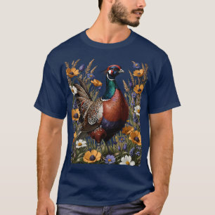 T-shirt Faisan à collier parmi les fleurs sauvages de prai