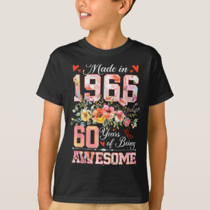 T-shirt Fait en 1966 floral 60e anniversaire femmes 60 ans