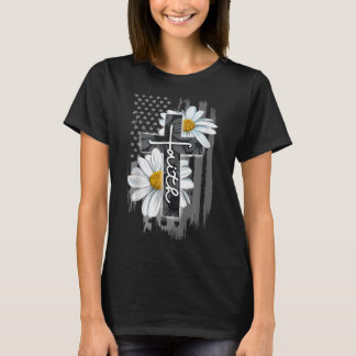 T-shirt Faith American Flag Daisy Christian Faith Jesus Go