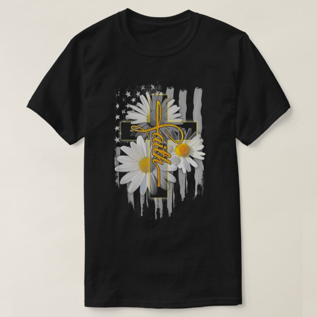 T-shirt Faith Cross Croix Décontractée Daisy US Drapeau Fl (Design devant)