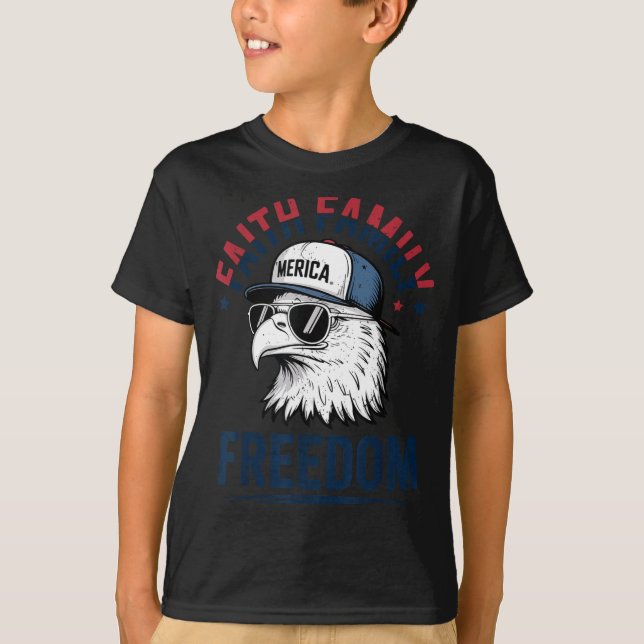 T-shirt Faith Family Dom Bald Eagle Patriotic Boys America (Devant)