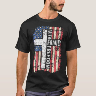 T-shirt Faith Family Freedom - Christian Vintage Usa Drape