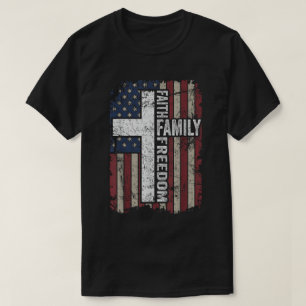 T-shirt Faith Family Freedom USA Flag Cross