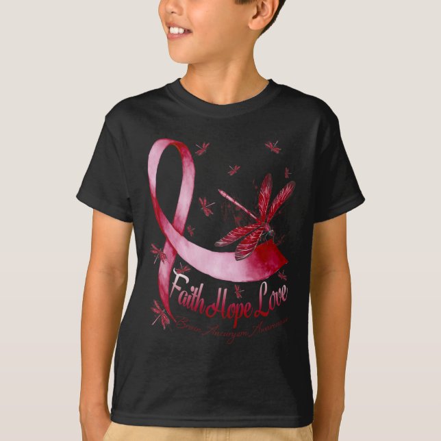 T-shirt Faith Hope Love Brain Aneurysm Awareness Dragonfly (Devant)