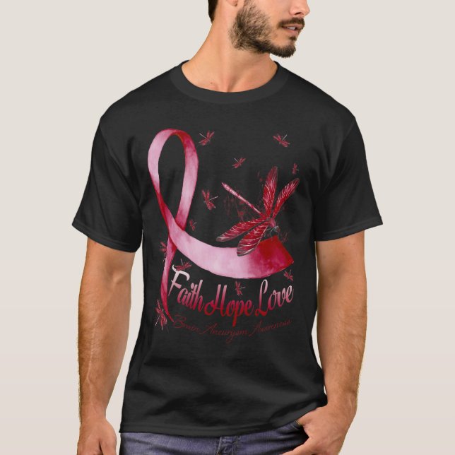 T-shirt Faith Hope Love Brain Aneurysm Awareness Dragonfly (Devant)