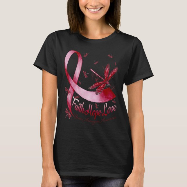 T-shirt Faith Hope Love Brain Aneurysm Awareness Dragonfly (Devant)