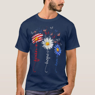 T-shirt Faith Hope Love Butterfly Daisy Christians God 4th
