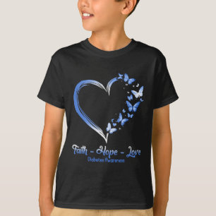 T-shirt Faith Hope Love Diabetes Sensibilisation Papillon 