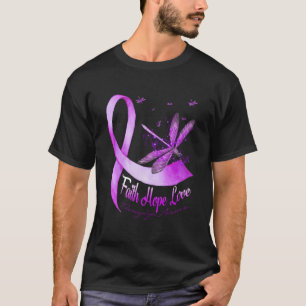 T-shirt Faith Hope Love Dragonfly Purple Ribbon Fibromyalg