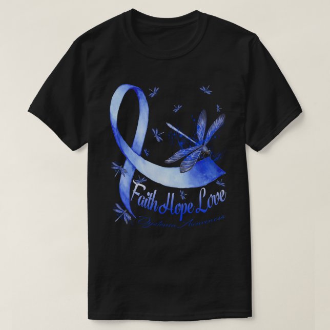 T-shirt Faith Hope Love Dystonia Awareness Dragonfly (Design devant)