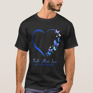 T-shirt Faith Hope Love Heart Buttefly Colon Cancer Award
