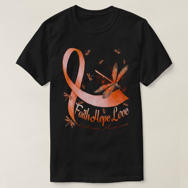 T-shirt Faith Hope Love Leukemia Sensibilisation Dragonfly (Design devant)