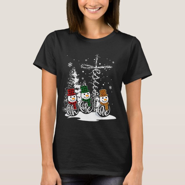 T-shirt Faith Hope Love Snowman Jesus Christian Tree Chris (Devant)