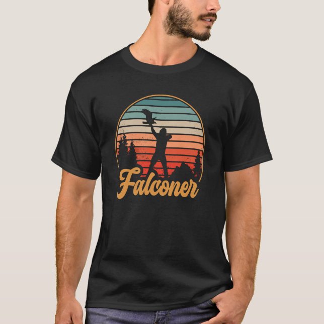 T-shirt Falconer Retro Sunset Falconry (Devant)