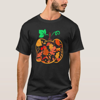 T-shirt Fall Floral Pumpkin Autumn Leaves For Halloween Th