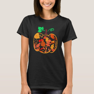T-shirt Fall Floral Pumpkin Autumn Leaves For Halloween Th