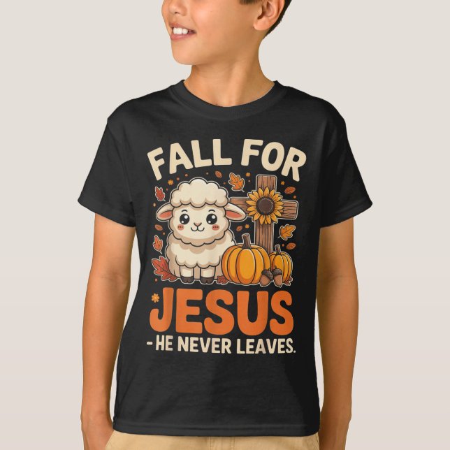 T-shirt Fall For Jesus He Never Leaves Sheep Christian Aut (Devant)