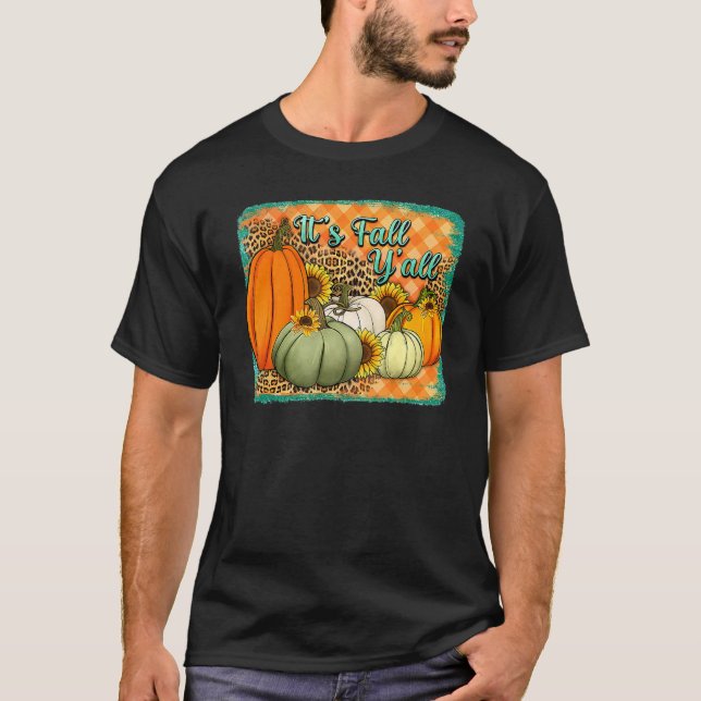 T-shirt Fall Happy Fall Yu2019all Leopard Pumpkin Autumn I (Devant)