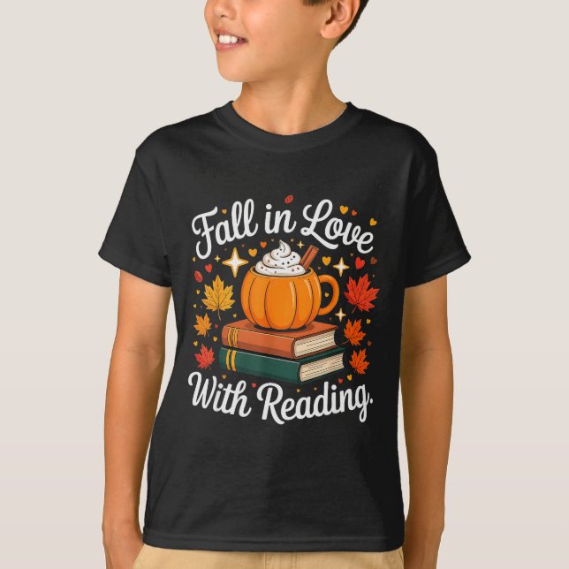 T-shirt Fall In Love With Reading Autumn Pumpkin Mug Book  (Devant)