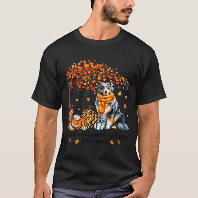 T-shirt Fall Maple Tree Print Dog Lover Happy Thanksgiving (Devant)