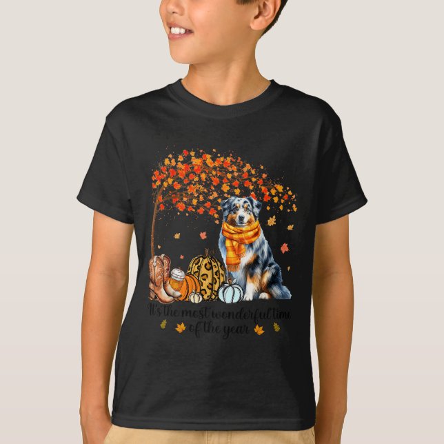 T-shirt Fall Maple Tree Print Dog Lover Happy Thanksgiving (Devant)