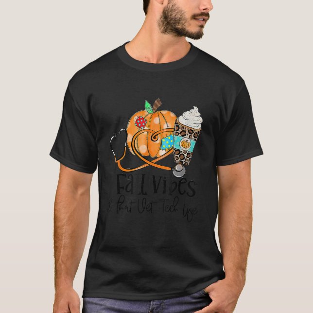 T-shirt Fall Vibes And Vet Tech Life Pumpkin Leopard Thank (Devant)