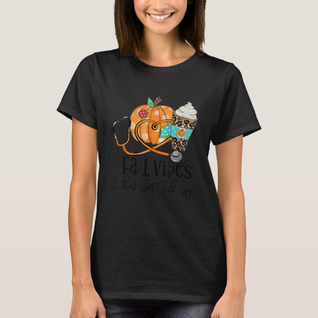 T-shirt Fall Vibes And Vet Tech Life Pumpkin Leopard Thank (Devant)