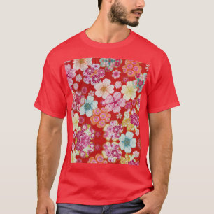 T-shirt Falln Crimson Floral Chirimen